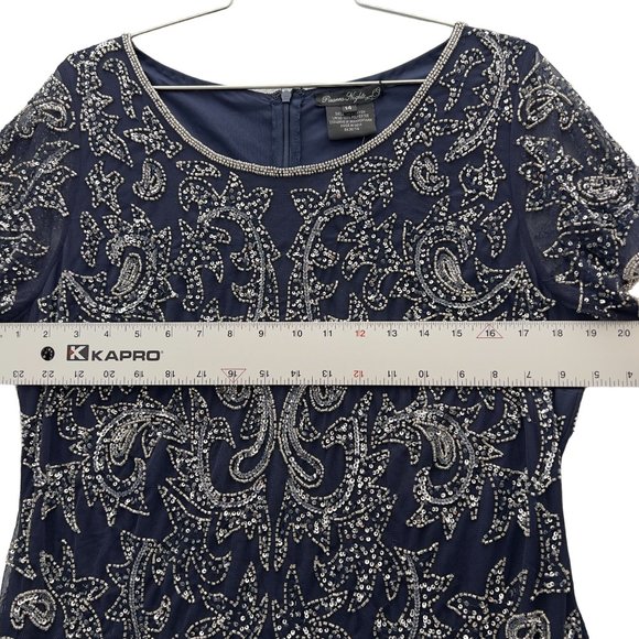 PISARRO NIGHTS Navy Beaded Mesh Cocktail Dress Size 14 NWT Flaw D-2309 0014 - Picture 9 of 12